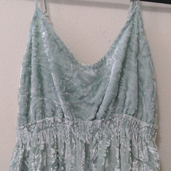 Anthropologie Hemant & Nandita Aqua Velvet and Gold Threaded Maxi Dress - Picture 2 of 7